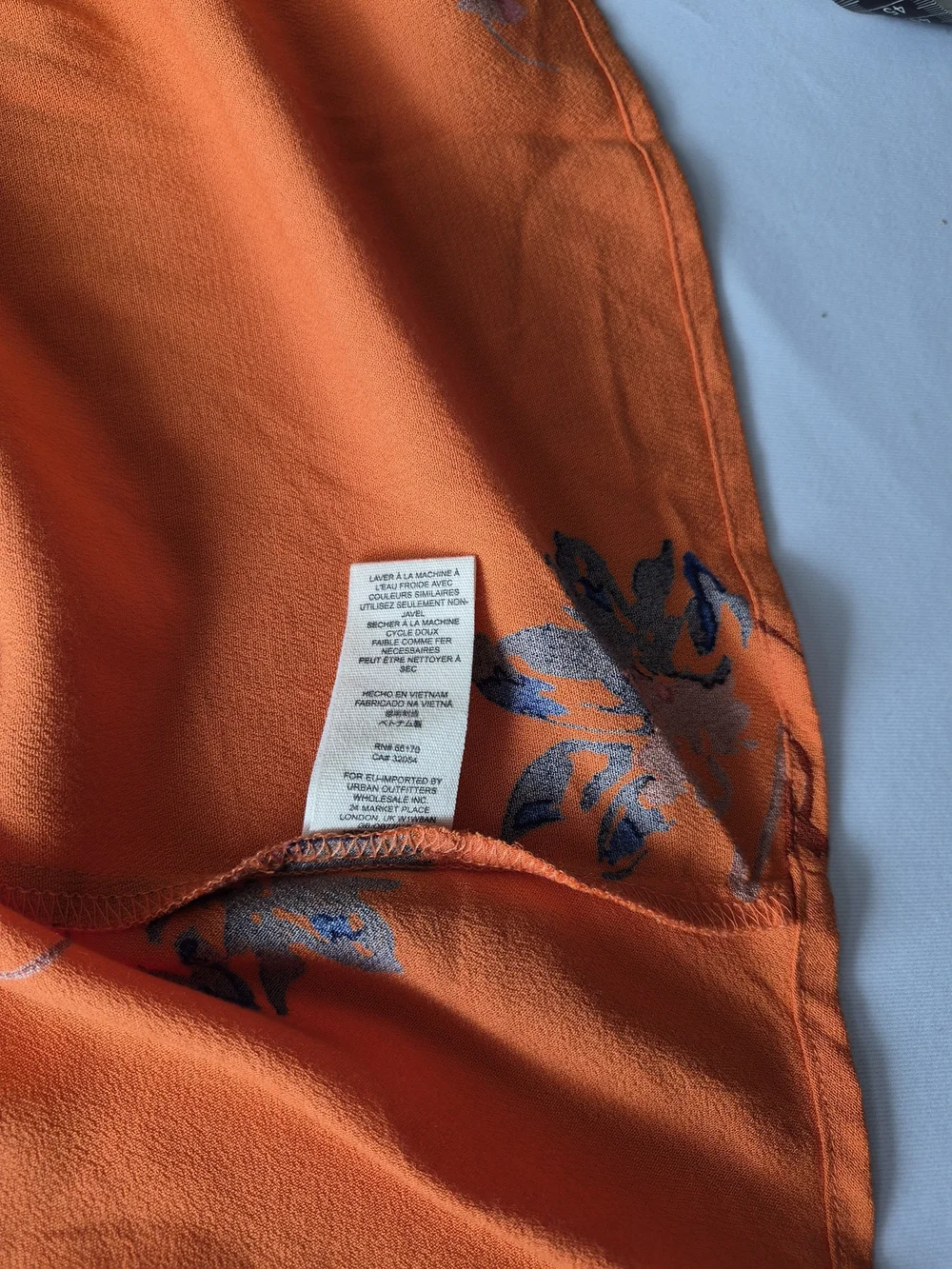 New Free People Orange Floral Wrap Front Bell Sleeve Swing Dress XS
